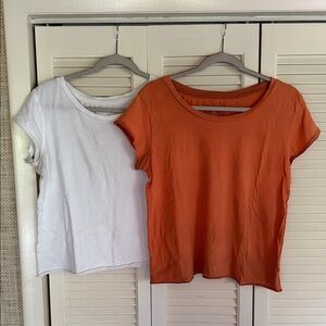 Free People White and Orange Short Sleeve Tees